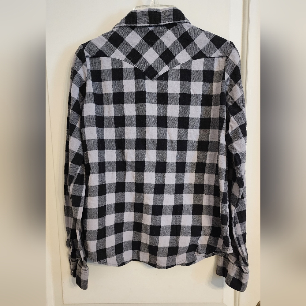 Wrangler Wrancher Black and White Plaid Button-Up Shirt - Picture 3 of 5